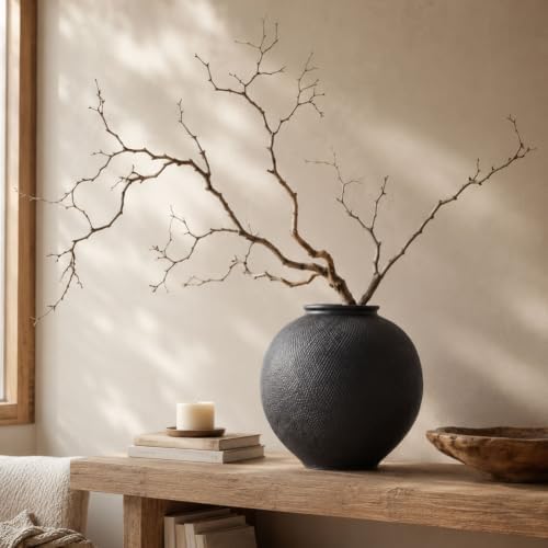 Large Blak Ceramic Vase - 9 Inch Large Black Round Vase, Rustic Farmhouse Vase for Home Decor, Dining Table, Shelf, Bedroom, Living Room, Kitchen, Office, Bathroom, Mantle, Centerpiece Décor - Image 7