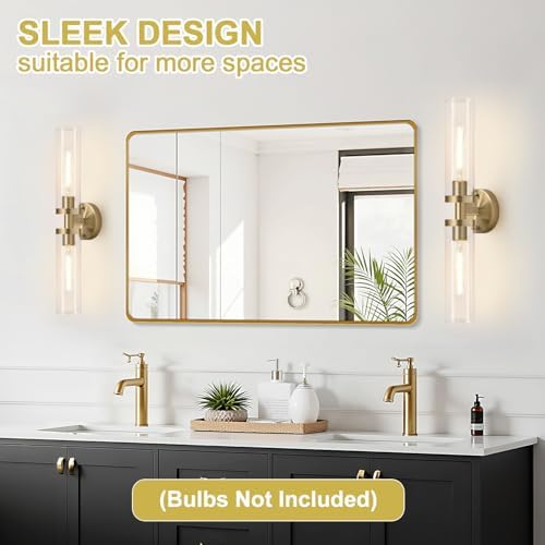 Wall Sconces Set of Two, Hardwired Brass Bathroom Sconces Wall Lighting with Clear Glass, Modern Sconces Wall Decor Set of 2 Vanity Light fixtures for Bathroom Mirror Bedroom (Bulbs Not Included) - Image 6