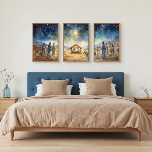 LHIUEM Large Bible Christian Religious Framed Canvas Wall Art Set,Birth of Jesus Nativity Wall Decor,Christmas Mary and Joseph Artwork for Living Room,Bedroom,Dining Room,Office -16"x24"x3 - Image 5