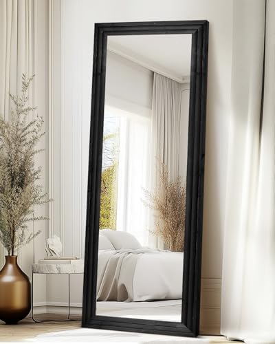 65x22in Full Length Mirror, 3-Tier Stepped Solid Wood Frame, Black - Image 6