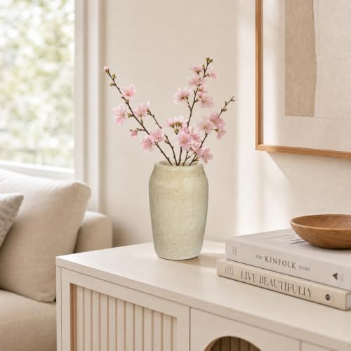 Briful Rustic Vase for Farmhouse Tabletop Decor, 6.8" Small Ceramic Vase, Distressed Antique Earthenware Vase for Modern Farmhouse, Bookshelf Kitchen Counter Mantle Shelves Bedroom Home Office Decor - Image 2