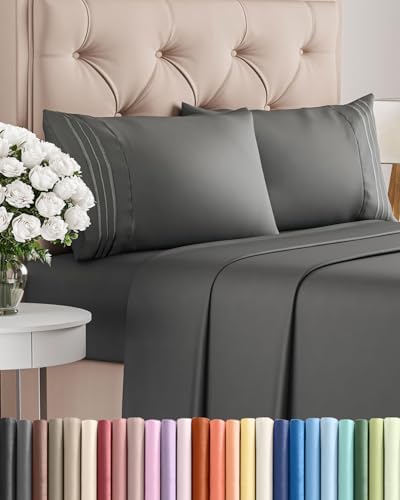 King Size 4 Piece Sheet Set - Comfy Breathable & Cooling Sheets - Charcoal by CGKUnlimited