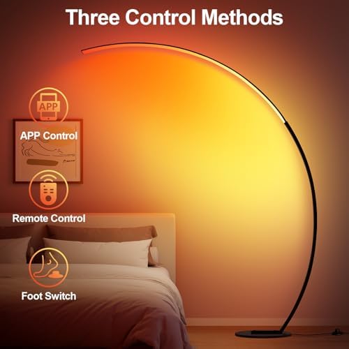 RGB Floor Lamp with 3 Color Temperatures, Ultra Bright 1800LM Smart Arc LED Floor Lamp with Remote Control, Music Sync, Scene Modes, Modern Standing Tall Lamp for Bedroom Living Room Gaming Rooms - Image 6
