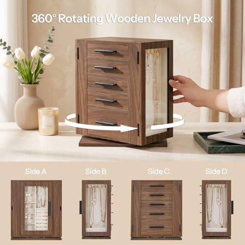 HOOBRO 360° Rotating Jewelry Box for Women, Wooden Jewelry Organizer - Image 2