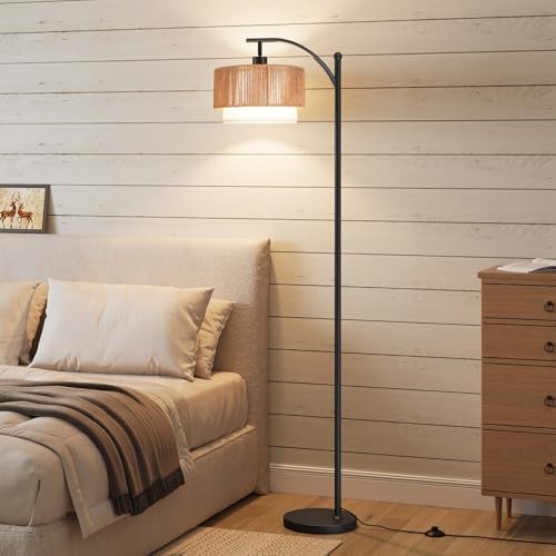 SUNMORY Arc Floor Lamps for Living Room, Rattan Standing lamp with 12W Bulb - Image 6