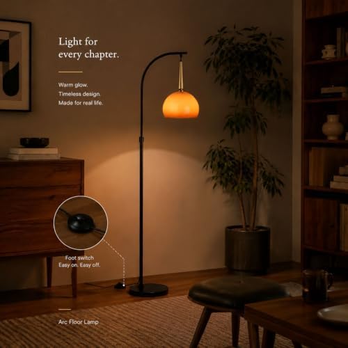 Vintage Orange Arc Floor Lamp with Sunset Glass Shade - Image 2