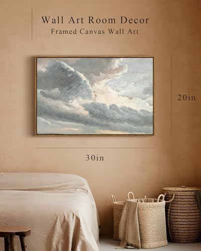 InSimSea Framed Canvas Wall Art Vintage Decor, Large Landscape Wall Art, Study of Clouds Painting, French Country Modern Farmhouse Decorations, Rustic Wall Decor for Living Room Bedroom, 20"x30" - Image 4