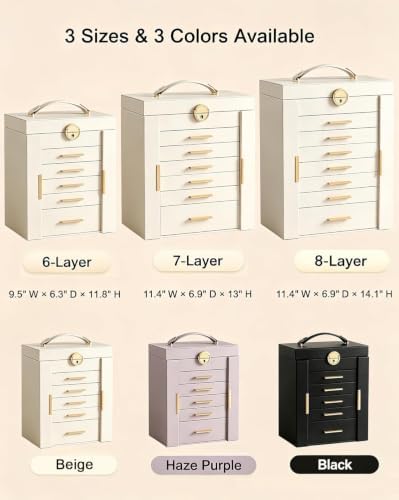 Lolalet Large Jewelry Box, 8-Layer Jewelry Organizer with 7 Drawers -Beige - Image 4