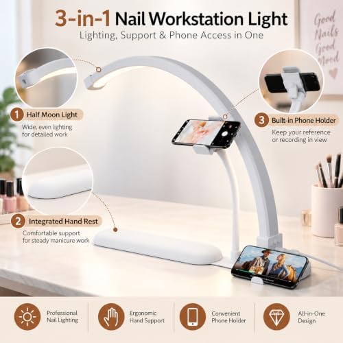 Half Moon Light for Nail Desk with Hand Rest, 2520LM, Memory Function - Image 5