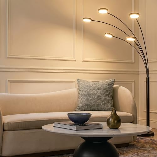 Brightech Orion Arc Floor Lamp for Living Room, Dimmable Tree Floor Lamp with 5 Adjustable Arms, Multi-Head Standing Lamp with Flexible Rotating LEDs for Bedroom - Bright Hanging Lighting - Black - Image 2