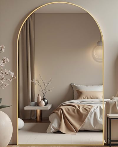 DMWOODFL 81"x41" Arched Full Length Mirror - Extra Large Floor Standing/Wall Mounted Mirror with Stand, Shatter-Resistant Gold Aluminum Frame for Bedroom, Living Room & Dressing Area by DMWOODFL
