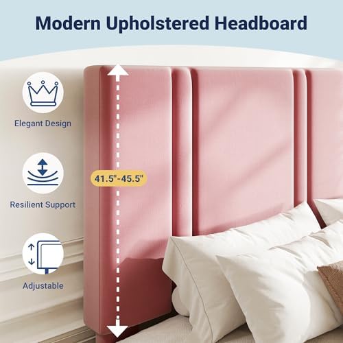 Allewie Queen Platform Bed Frame with Velvet Upholstered Headboard - Image 4
