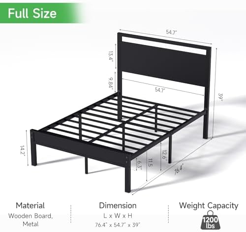 Z-hom Full Bed Frame with Wooden Headboard & Footboard,Metal Platform Bed - Image 2