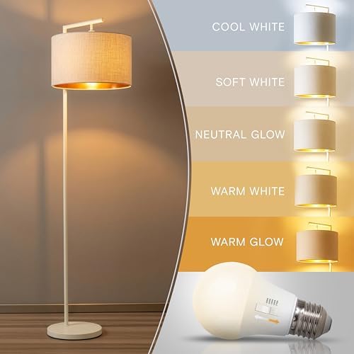 Brightech Montage Modern Floor Lamp - LED Standing Lamp with Adjustable Color Changing Bulbs for Living Rooms & Offices - Tall Corner Bedroom Reading Light for Contemporary Home Decor - Cream and Gold - Image 2