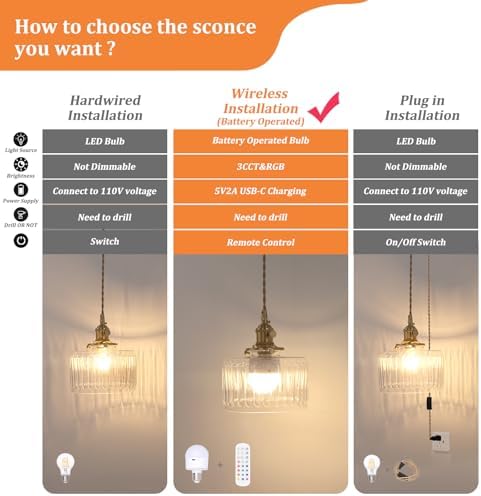 Shenmoyl Battery Operated Pendant Light 5000mAh Rechargeable Chandelier with Remote Control Wireless Adjustable Hanging Clear Striped Light for Kitchen Island Dining Room Hallway, 2 Pack - Image 2