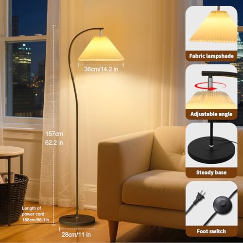 Unique Black Arc Pleated Floor Lamp, 12W LED Bulb 3-Color Dimming - Image 6