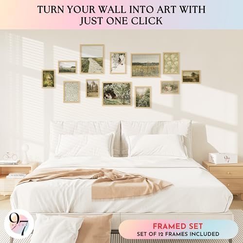 97 Decor Vintage Framed Wall Art, 12 Pcs Landscape Prints, Beige Frame - Image 3