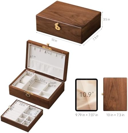Black Walnut Wooden Lockable Jewelry Box, 2 Layer Organizer Case for Women - Image 6