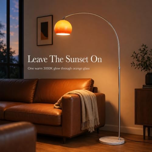 Mid Century Modern 72IN Orange Glass Arch Floor Lamp for Living Room - Image 2