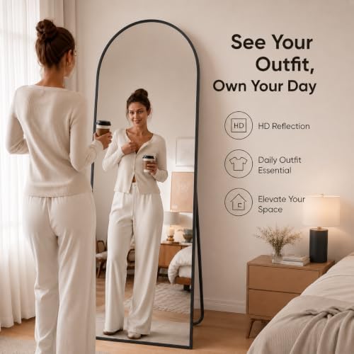 Simple Deluxe Arched Full Length Mirror, 64"×21" Large Floor Mirrors, for Wall Door Bedroom Bathroom Living Room (Black) - Image 2