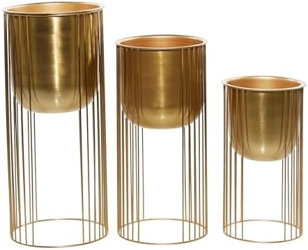 Deco 79 Metal Indoor Outdoor Planter Set of 3, 24", 20", 16"H, Satin Gold - Image 3
