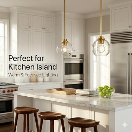 Gold Globe Pendant Light, 3-Pack Modern Clear Glass Hanging Fixture - Image 2