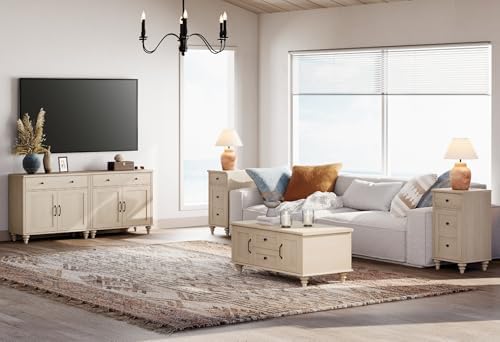 WAMPAT Farmhouse Buffet Cabinet with 4 Doors and 2 Drawers, Beige, 68 inch - Image 6