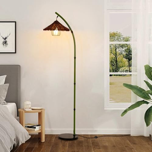 beaysyty Bamboo Floor lamp Mid Century Rattan Retro Floor lamp Bohemian,Arc Floor Lamps for Living Room Tall Reading Lamps Antique Rattan Style for Bedroom Dining Room Farmhouse Study (Green) - Image 4