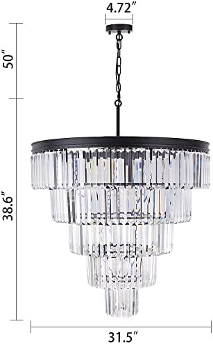 TOCHIC 10 Light Large Crystal Chandelier 31.5 inch, 5-Tier Contemporary Modern Black Crystal Chandeliers, Raindrop K9 Round Ceiling Light for Bathroom,Staircase, Entryway, Dining Room, Foyer, Kitchen - Image 3