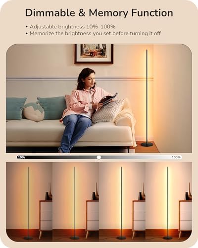 EDISHINE 59.84" LED Corner Floor Lamp, 3000K & Stepless Dimmable, Black - Image 2