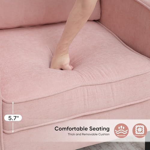 Accent Chairs Set of 2, Upholstered Living Room Chair with Side Pockets, Mid Century Modern Reading Chair for Bedroom, Comfy Armchair Single Sofa Side Chair for Office, Small Room, Pink - Image 6