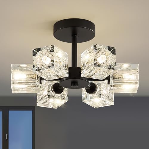 K9 Crystal Semi Flush Ceiling: Modern Black Sputnik Small Closet Chandelier by BlesULuk