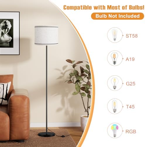Ambimall 60'' Modern Floor Lamp with Shade, Tall Lamps for Living Room, Bedroom, Office, Dining Room, Beige Lampshade with Black Stripes(Without Bulb) - Image 2
