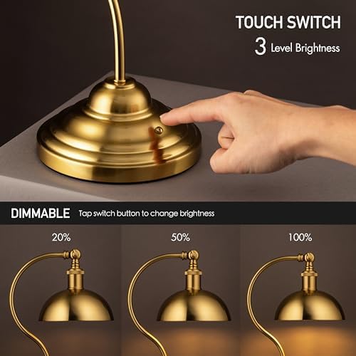 O'Bright Bankers - Cordless LED Table Lamp, Battery-Operated, Rechargeable, 3-Level Dimming, Universal USB-C Charging, 180° Swivel Head, Luxury Metal Shade, Antique Brass - Image 2