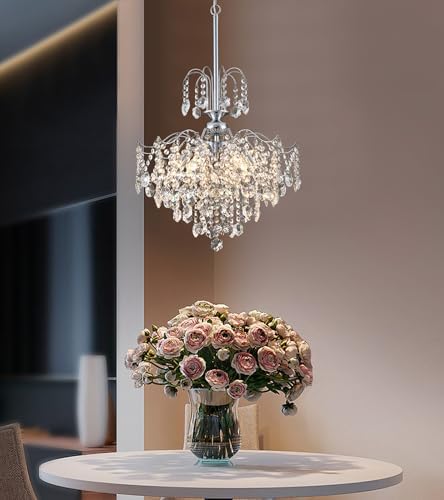 Q&S Modern Crystal Chandelier Chrome Pendant Light 6 Lights for Dining Room Kitchen Island Entryway Bathroom Hallway UL Listed - Image 5