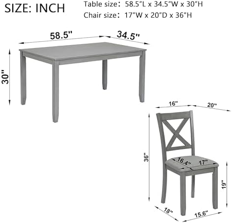 Harper & Bright Designs Modern 7-Piece Dining Set,58.5" Solid Wood Table & 6 Padded X-Back Style Chairs, Grey for Kitchen/Dining Room, 6-Person Seating - Image 2