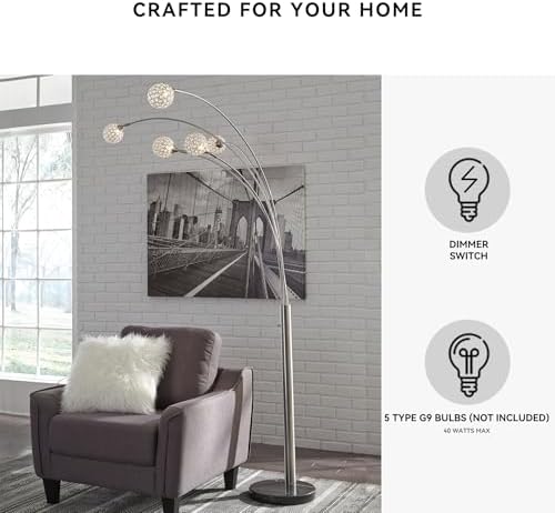 Signature Design by Ashley Winter Contemporary 95" Metal and Black Marble Floor Arc Lamp with 5 Lights & Dimmer Switch, Silver - Image 4