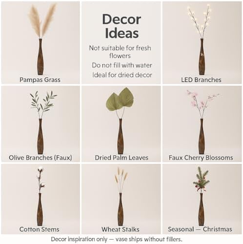 Leewadee Large Floor Vase 26 inches Mango Wood for Pampas Grass, Dried Flowers - Image 7