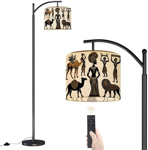 Arc Floor Lamp African Set African Masks African Animals Dimmable Modern Standing Lamp with Remote Adjustable Drum Shade Footswitch Tall Pole Lamp for Living Room Bedroom by DERUINVAIO