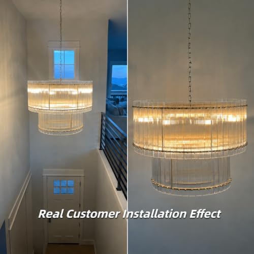 37" Modern Gold Round Chandelier,2-Tier 8-Light Water Ripple Crystal Glass Chandeliers,for Dining Room,Living Room,Bedroom,High Ceiling,Foyer Entryway,Luxury Chandelier - Image 6