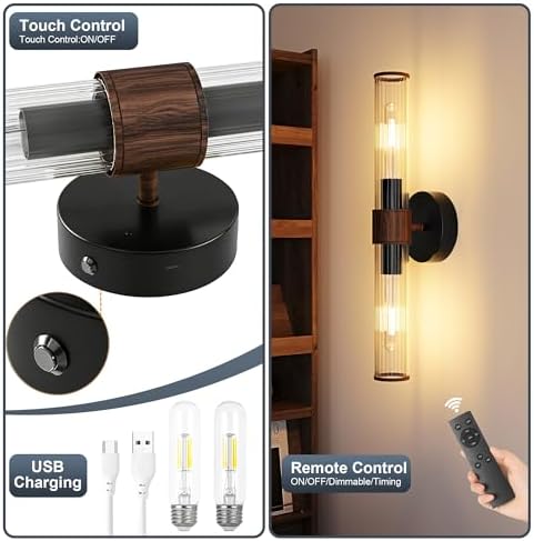 Morauroral Black Walnut Battery Operated Wall Sconces Set of 2 - Image 7