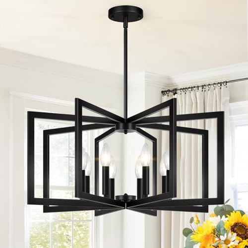 25"-61" Height Adjustable Modern Matte Black Chandelier for Dining Room, No Assembly Required Black Dining Room Light Fixture Over Table, Industrial Metal Pendant Lights Fixture for Kitchen Island by BringBrightnesstoYourLife