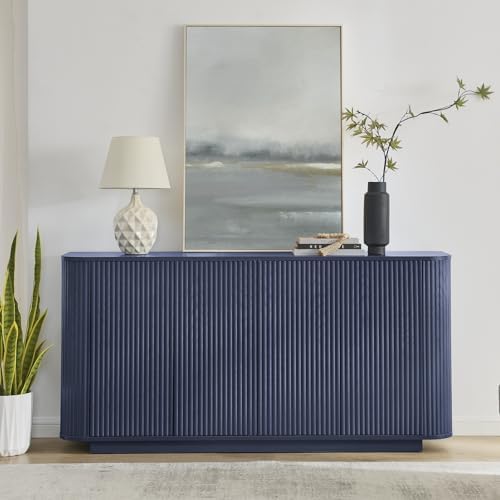 64" Fluted Buffet Cabinet with Storage, Blue Sideboard Cabinet - Image 7