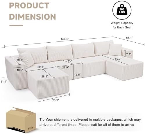 135.4" Modular Boneless Couch, Sectional Couches for Living Room, Beige - Image 3
