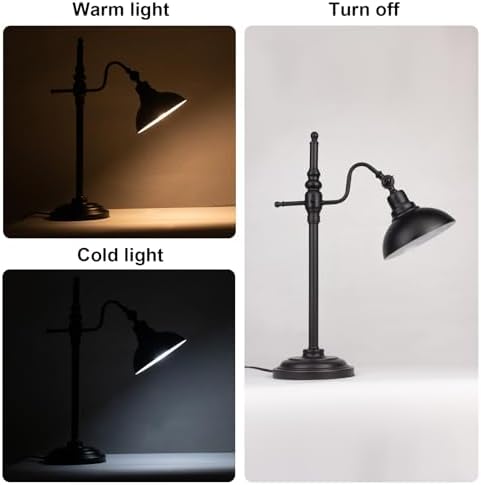 Black Farmhouse Desk Lamp, Industrial Metal Eye-Caring Table Lamp,Vintage Desk Lamp for Home Office Living Room Dorm - Image 4