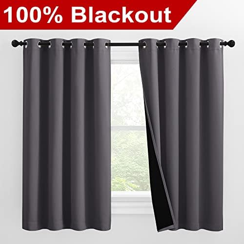 NICETOWN 100% Blackout Curtains with Black Liners, Thermal Insulated Full Blackout 2-Layer Lined Drapes, Noise Cancellation Window Draperies for Dining Room (Grey, 2 Panels, 55-inch W by 57-inch L) - Image 2