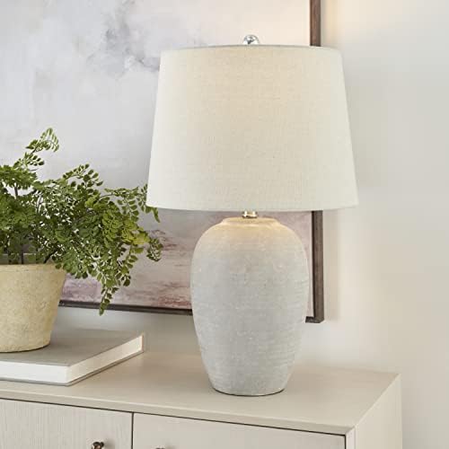 Nourison Home 23" Vintage Grey (White Washed) Ceramic Pot Table Lamp for Bedroom, Living Room, Dining, Office, with Grey Shade - Image 3