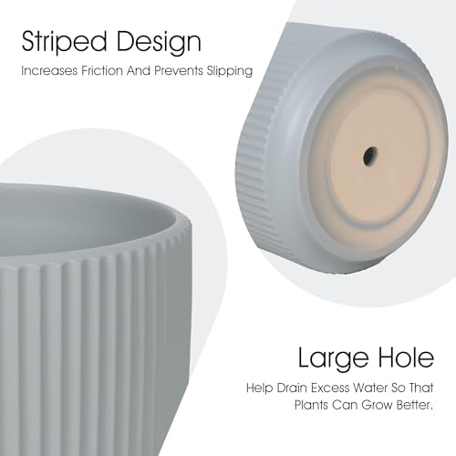 Oakrain Plant Pots with Vertical Stripes 7.8/6.5/5.2 inch, Set of 3 Modern Decorative Planters for Indoor Outdoor Plants, Flower Pot with Drainage Holes, Ceramic Blue - Image 4