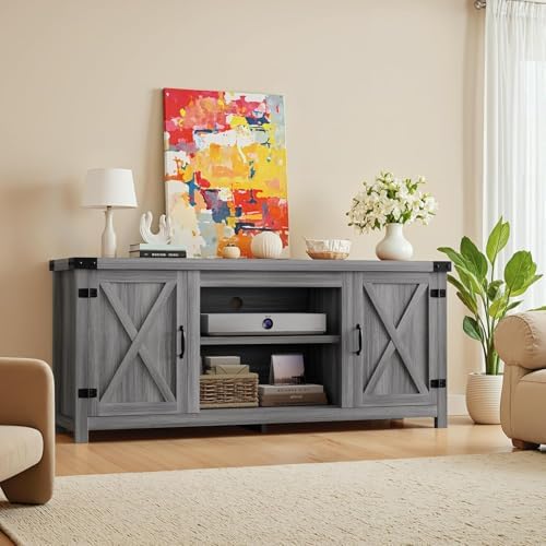 YESHOMY Modern Farmhouse TV Stand with BarnDoor for 65" TV,Gray Wash&Rustic - Image 3