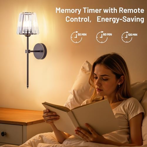 Crystal Battery Operated Wall Sconces Set of 2, Brown and Gold Rechargeable Wireless Wall Lights with Crystal Lampshade, 12 RGB and 3CCT Dimmable Wall Lamps with Remote for Bedroom Living Room Hallway - Image 4
